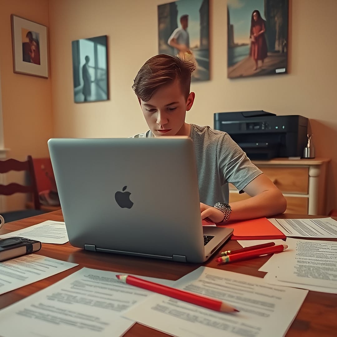 Young man at home preparing a speech for a public speaking engagement